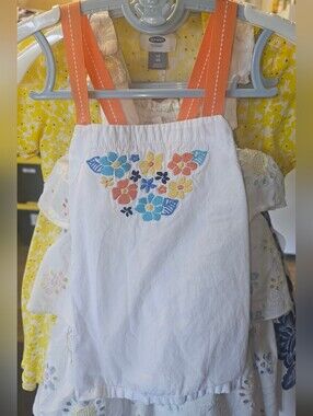 Gymboree White Tank Top with Orange Straps and Multicolor Floral Embroidery